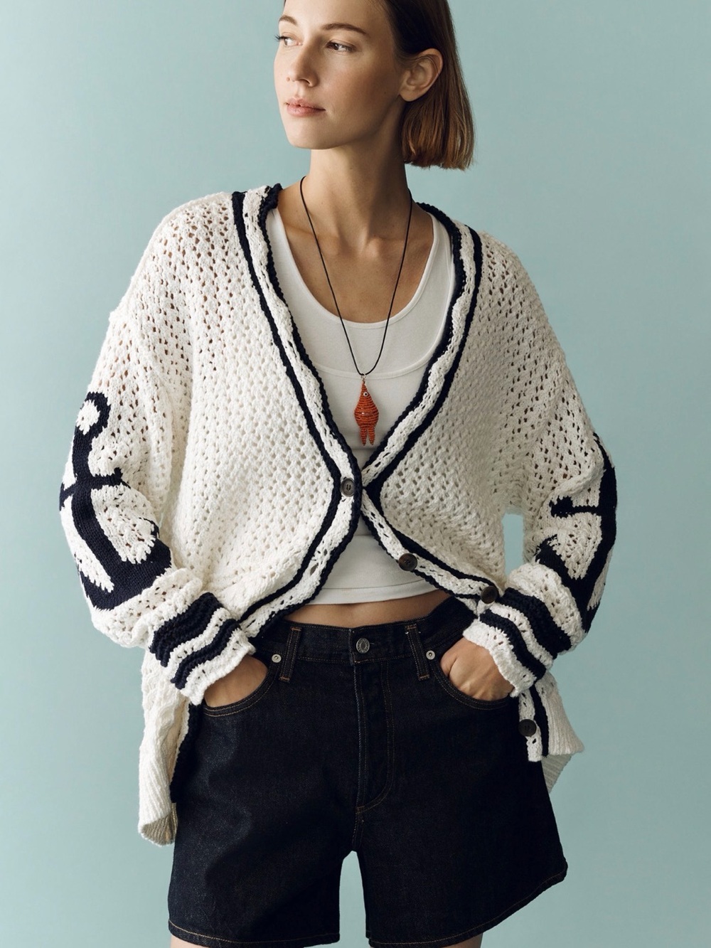 Maeve Open-Stitch Anchor Cardigan - Medium